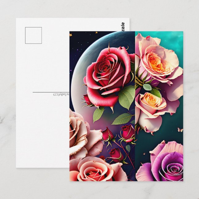 Ro, blommor, postkorsning vykort (Fram/baksida)