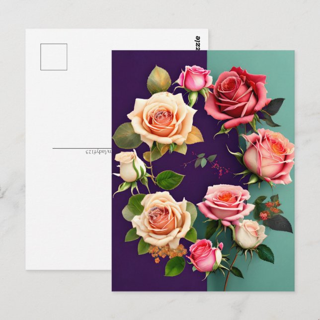 Ro, blommor, postkorsning vykort (Fram/baksida)