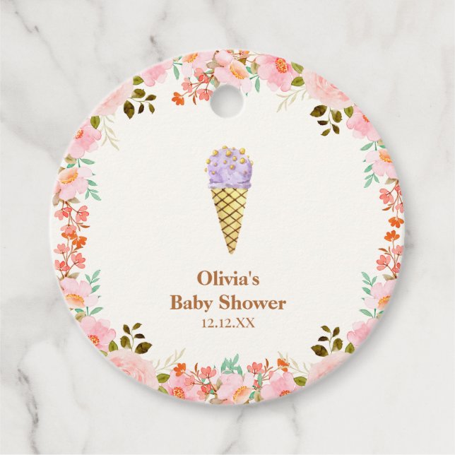 Ro Blomsterträdgård Scoop Ice Cream Baby Shower Gåvor Etiketter (Framsida)
