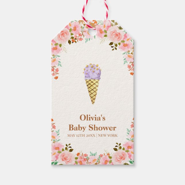 Ro Blomsterträdgård Scoop Ice Cream Baby Shower Presentetikett (Framsidan)