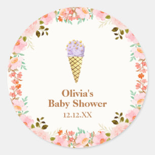 Ro Blomsterträdgård Scoop Ice Cream Baby Shower Runt Klistermärke