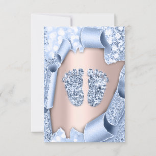 Ro Blue Baby Shower Feet Boy Glitter Inbjudningar