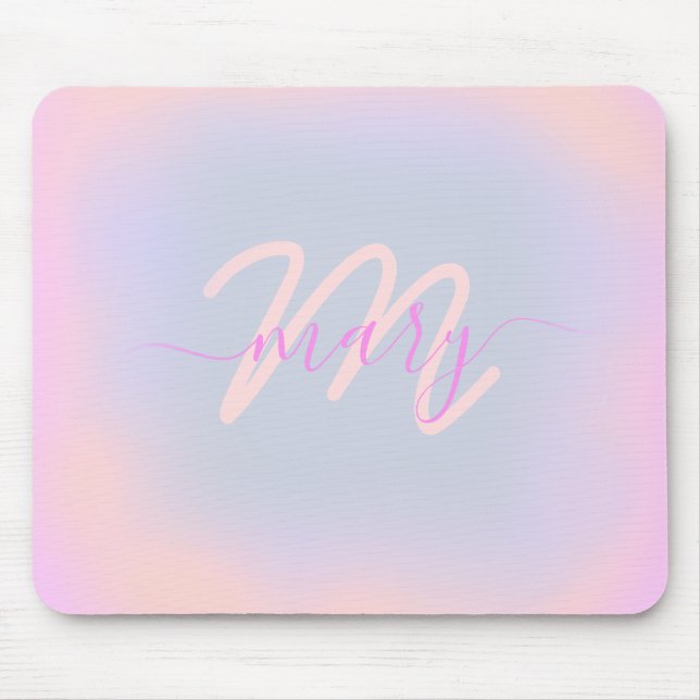 Ro Blue Pastels Ombre Namn Heart Monogram Musmatta (Framsidan)