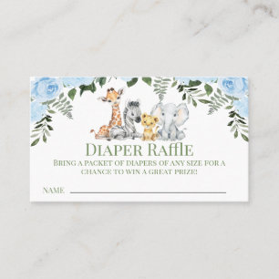 Ro Blue Safari Baby Shower Diaper Raffle Insert Visitkort