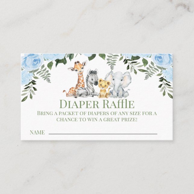 Ro Blue Safari Baby Shower Diaper Raffle Insert Visitkort (Framsida)