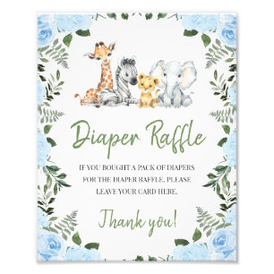 Ro Blue Safari Baby Shower Diaper Raffle Sign Fototryck