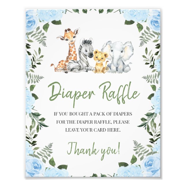Ro Blue Safari Baby Shower Diaper Raffle Sign Fototryck (Framsidan)