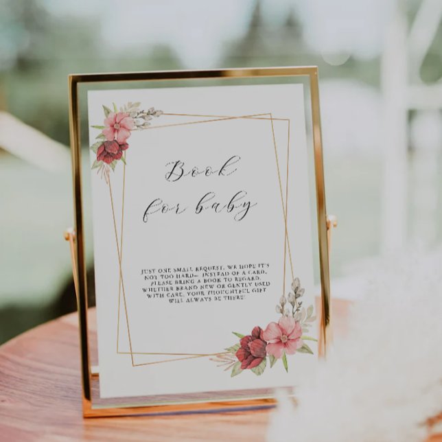 Ro Bok för Baby-skylt, babyskåda Inbjudningar (Rose Book for Baby Sign, Baby Shower Invitation)
