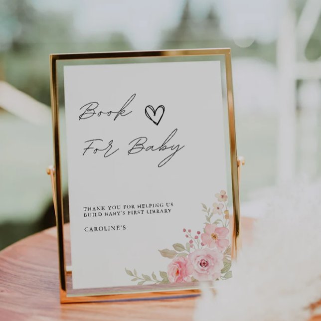 Ro Bok för Baby-skylt, babyskåda Inbjudningar (Rose Book for Baby Sign, Baby Shower Invitation)