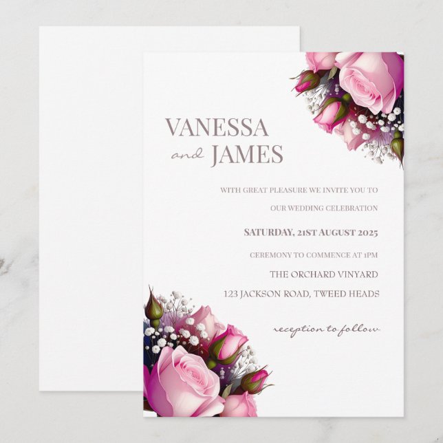 Ro Bouquet-bröllopsinbjudan Inbjudningar (Fram/baksida)