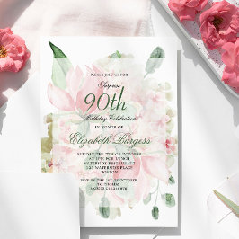 Ro Bouquet Elegant 90:e Blommigt Chic födelsedag Inbjudningar