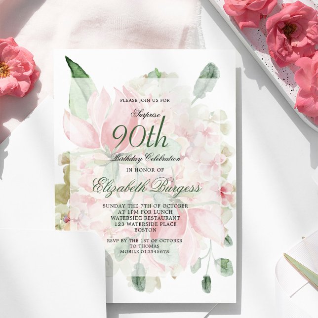 Ro Bouquet Elegant 90:e Blommigt Chic födelsedag Inbjudningar (Skapare uppladdad)