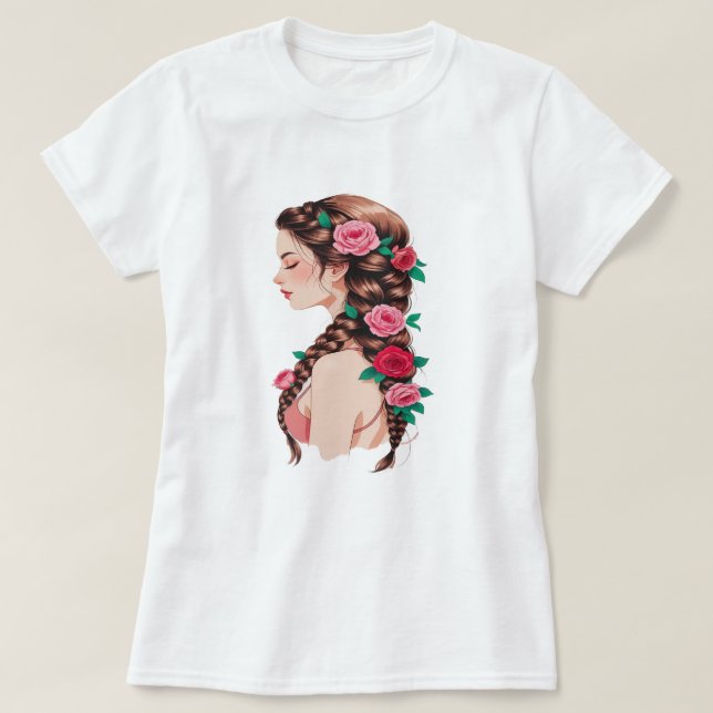 Ro Braided Hair Blommigt Tee for Women (Design framsida)