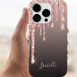 Ro brunsvart glitter droppar namn giga guld<br><div class="desc">En elegant,  gigantisk och glam-telefonfodral. Faux ro guld,  koppardropp glitter,  målardropp. Svart,  brun ombre-bakgrund. Skriv in ditt namn med ett modernt handskript i stil. Ro guld färgad brev.</div>