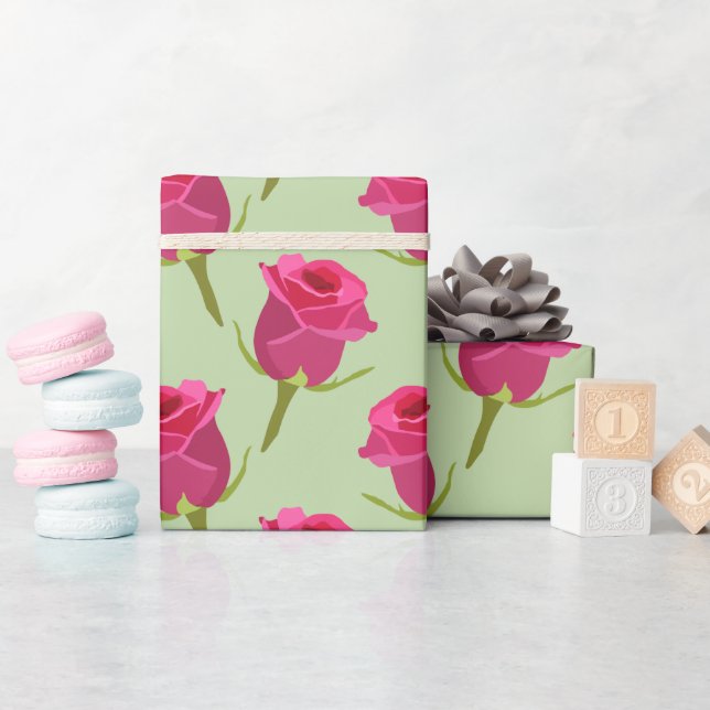 Ro Buds Valentine Wrapping Papper på Grönt Presentpapper (Baby Shower)