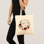 Ro Burgundy Blommigt Kramp Mor i Groom Tygkasse<br><div class="desc">En söt och elegant gåva till mor i groomen,  tote,  har en grå andedräkt i ro med en burgudisk vattenfärg,  med texten "mor i groomen" inskriven i handskript. Anpassa med ditt bröllop-datum eller mottagarens namn under.</div>