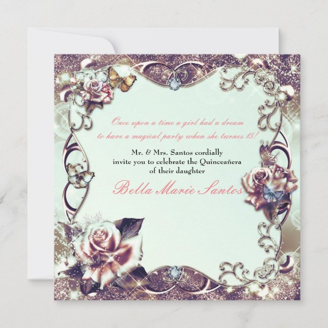 Ro & Butterflies Bronze Quinceañera Party Inbjudningar (Framsida)