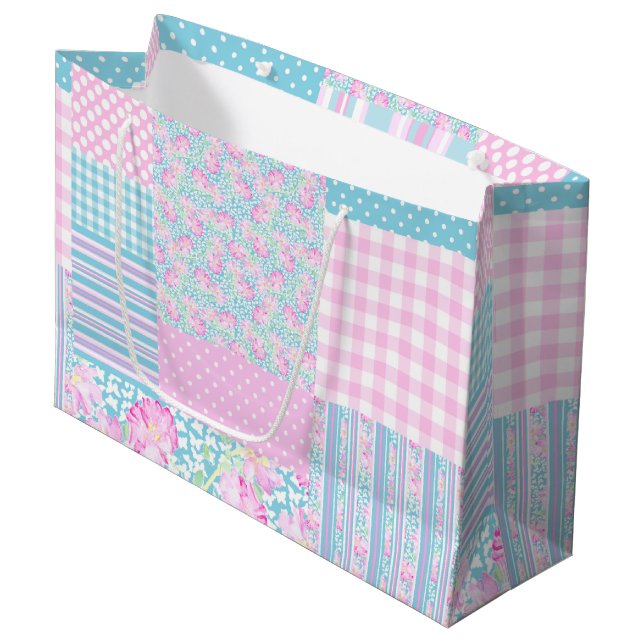 Ro, Butterflies Faux Patchwork Large Gift Bag (Framsidan Vinklad)