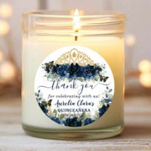 Ro Butterflies för chic Navy Blue Blommigt Runt Klistermärke