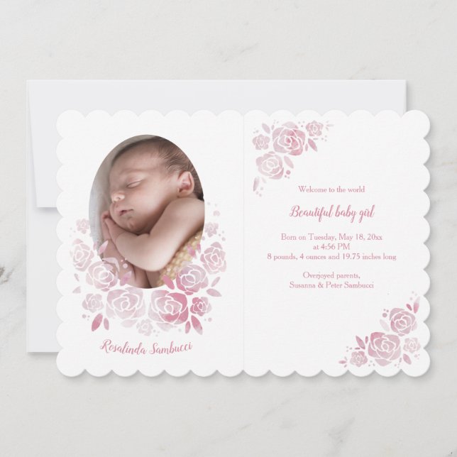 Ro Cameo Photo Birth Notice Inbjudningar (Framsida)