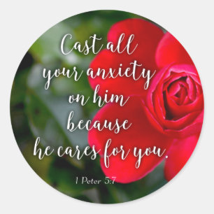 Ro Cast all din anxiety Christian Bible Verse Runt Klistermärke