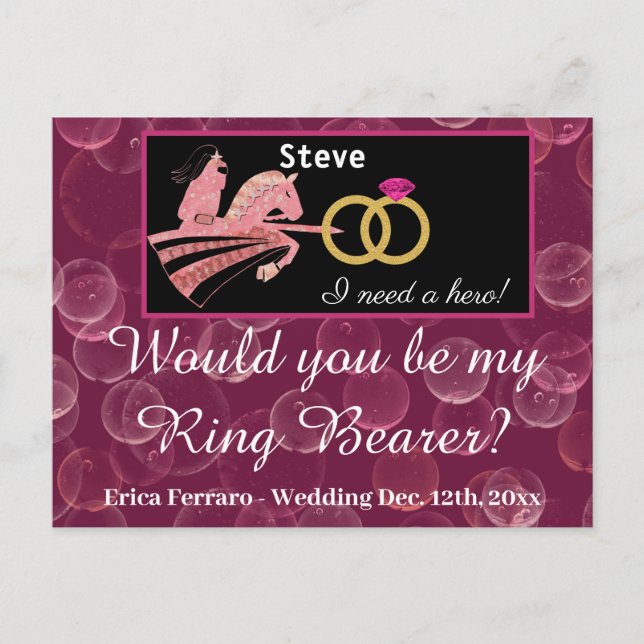 Ro Champagne & Medieval Knight för Ring Bearer P Vykort (Framsida)