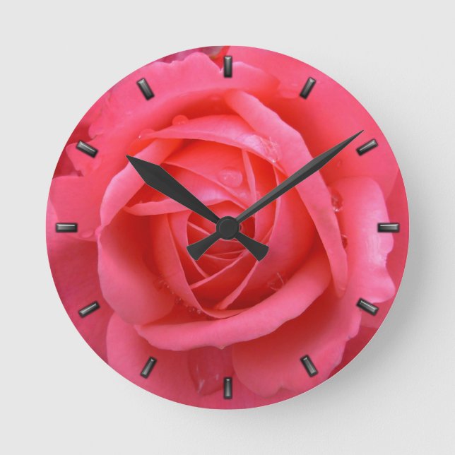 Ro Clock Röd ros Flower Wall Clock Ro Decor Rund Klocka (Framsida)