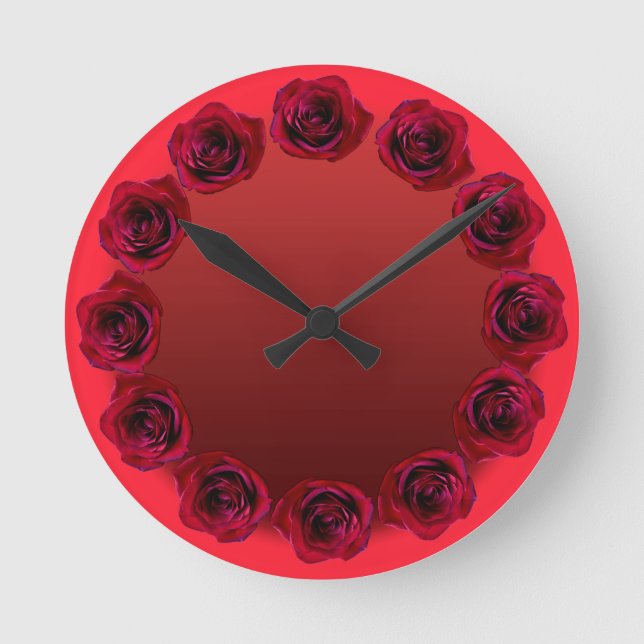 Ro Clock Röd ros Flower Wall Clock Ro Decor Rund Klocka (Framsida)