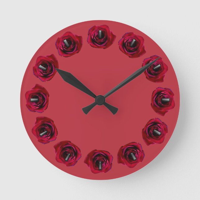 Ro Clock Röd ros Flower Wall Clock Ro Decor Rund Klocka (Framsida)