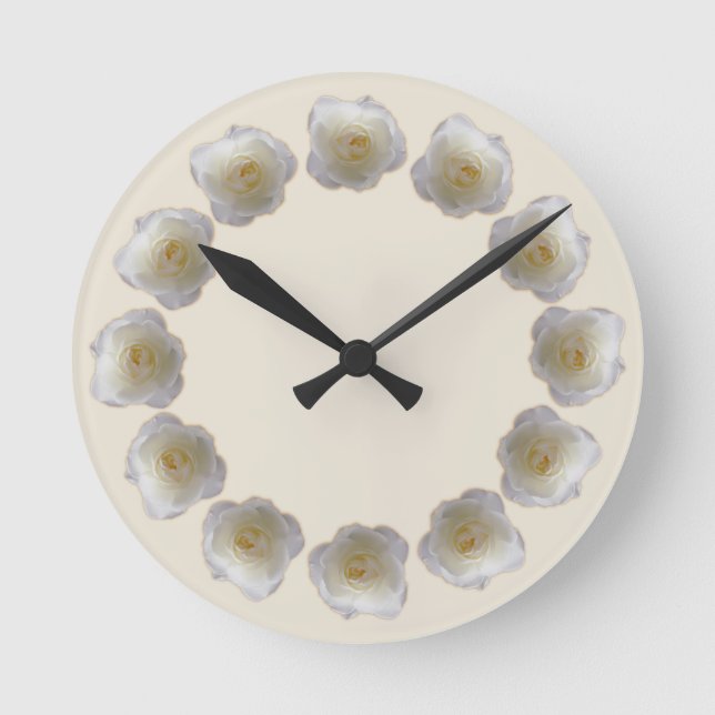 Ro Clock Vit ros Flower Wall Clock Ro Decor Rund Klocka (Framsida)