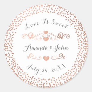 Ro Confetti White Save Date Kärlek är Sweet Runt Klistermärke