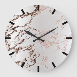 Ro Copper Guld Carrara Marble Black Grått Stone Stor Klocka