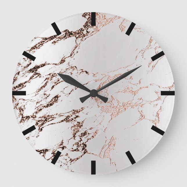 Ro Copper Guld Carrara Marble Black Grått Stone Stor Klocka (Framsida)