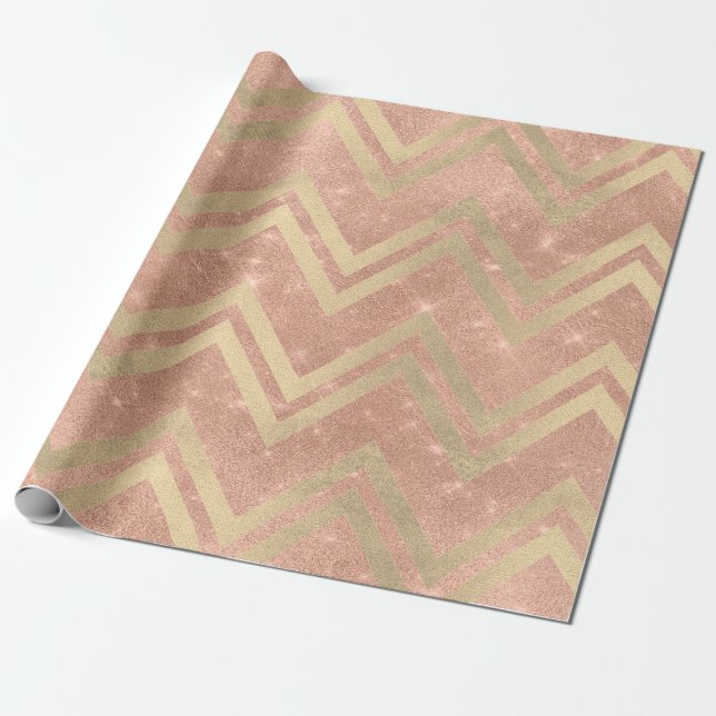 Ro Copper Guld Zig Zag Chevron Rand Glitter Presentpapper (Utrullad)