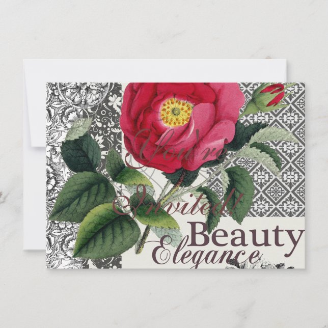 Ro Damask Söt Blommigt Antique Inbjudningar (Framsida)