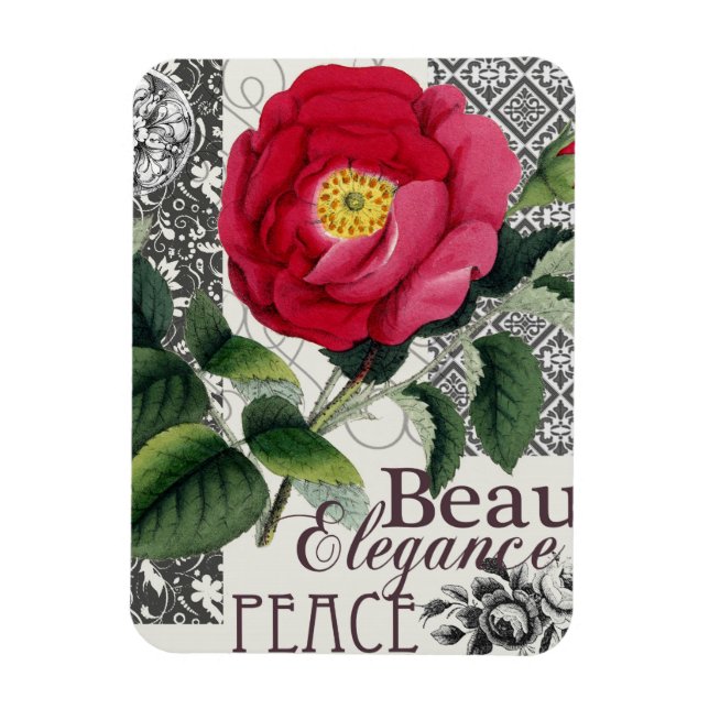 Ro Damask Söt Blommigt Antique Magnet (Vertikal)