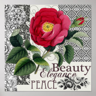 Ro Damask Söt Blommigt Antique Poster