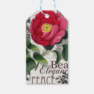Ro Damask Söt Blommigt Antique Presentetikett