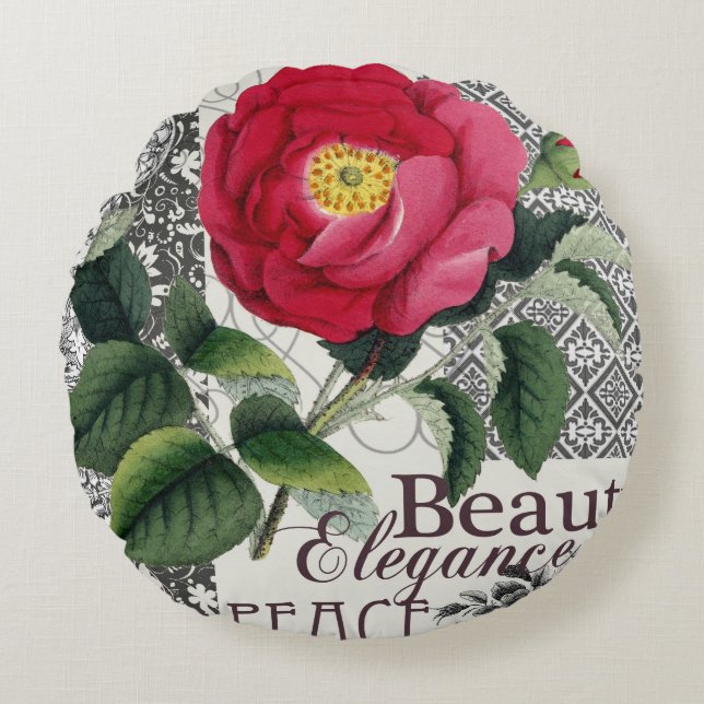 Ro Damask Söt Blommigt Antique Rund Kudde (Framsidan)