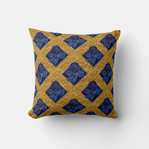 Ro diamanter-04-Blue Guld-Square Dekorativ kudde