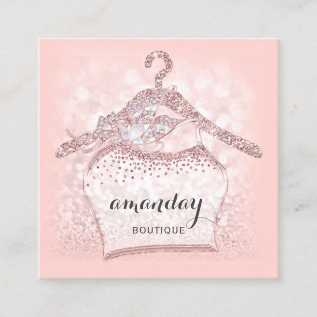 Ro Diamond Trasa Hanger Rosa Boutique Square Fyrkantigt Visitkort (Framsida)