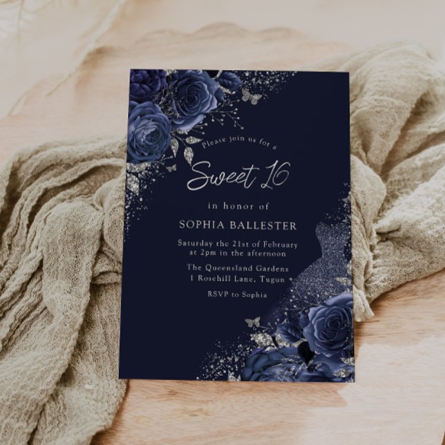 Ro & Dress Navy & Silver Sweet 16 Party Inbjudningar (Skapare uppladdad)