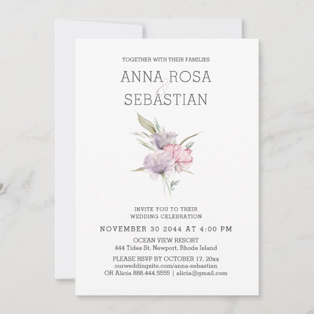 *~* Ro Elegant AR15 ROSA Blommigt OSA Bröllop Inbjudningar (Framsida)