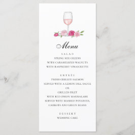 Ro. Elegant rosa blommigt bröllop. Glas från vin Meny
