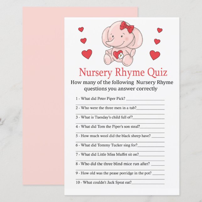 Ro elephant Nursery Rhyme Quiz babyduschspel (Fram/baksida)