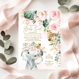 Ro Elephant Sweet Flicka Baby Shower Inbjudningar