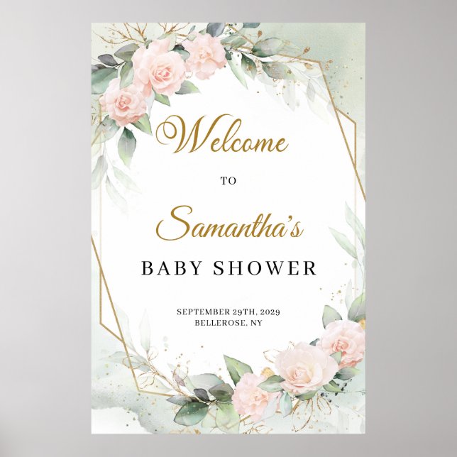  ro eukalyptus guld Baby Shower Välkommen Poster (Framsidan)