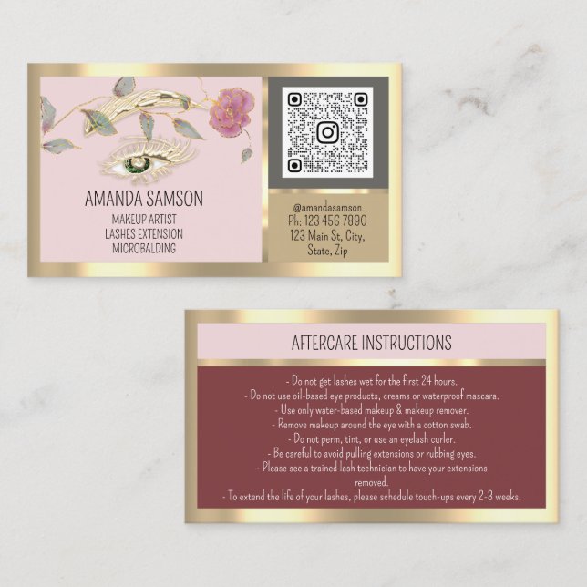 Ro Eyelash Microblade Qr-efterbehandlingsanvisning Visitkort (Fram/baksida)