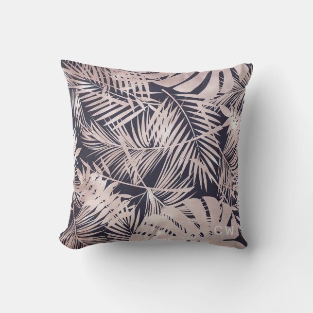 Ro faux faux foil tropical foliage monogram kudde (Framsida)