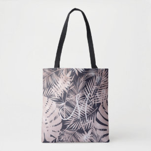 Ro faux faux foil tropical löv monogram tygkasse
